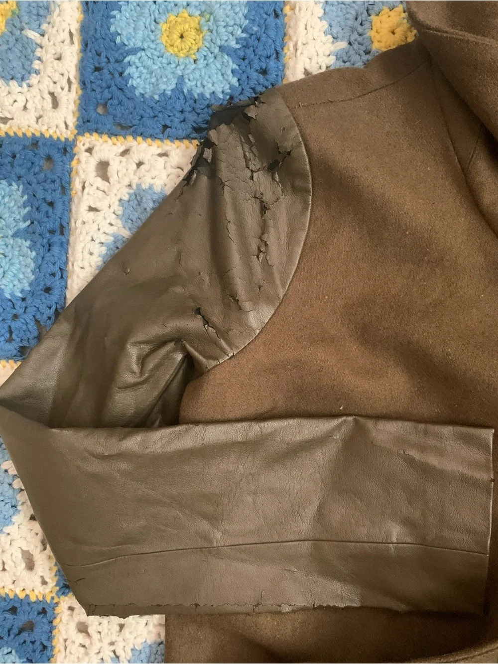 Tinley Road Olive Green Wool Blend Coat with Vegan Leather Sleeves